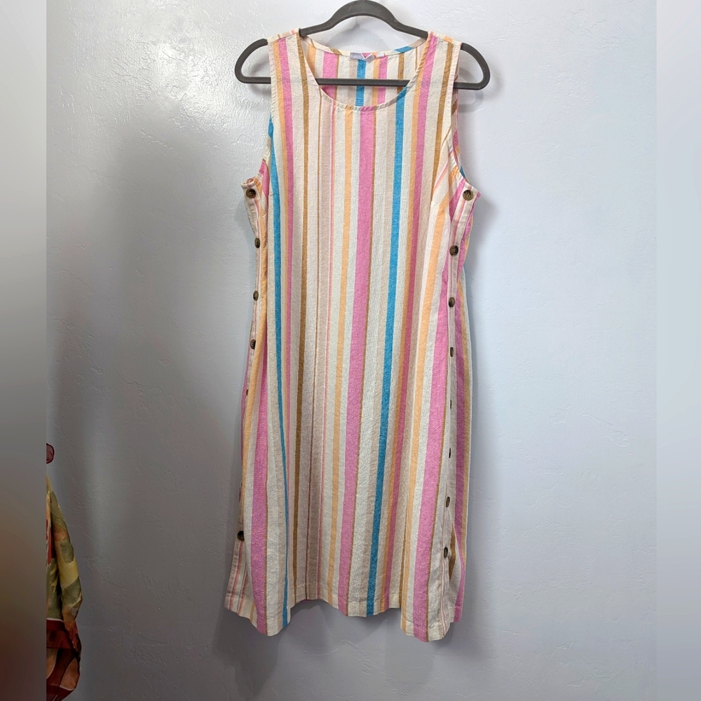 Westbound Multi Colored Vertical Linen Blend Midi Dress Size 1X
